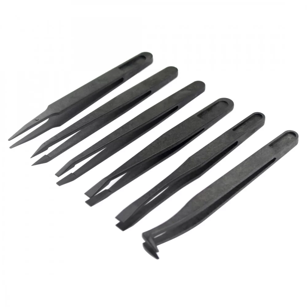 Picture of JF-S6in1 6 in 1 Anti-static Carbon Fiber Straight and Curved Tip Tweezers(Black)